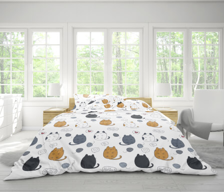 ชุดผ้าปูที่นอน 6 ฟุต 5 ชิ้น Fluffy ผ้า Cotton คอลเลคชั่น Dreamy ลาย Chubby Cat ไม่รวมผ้านวม _1